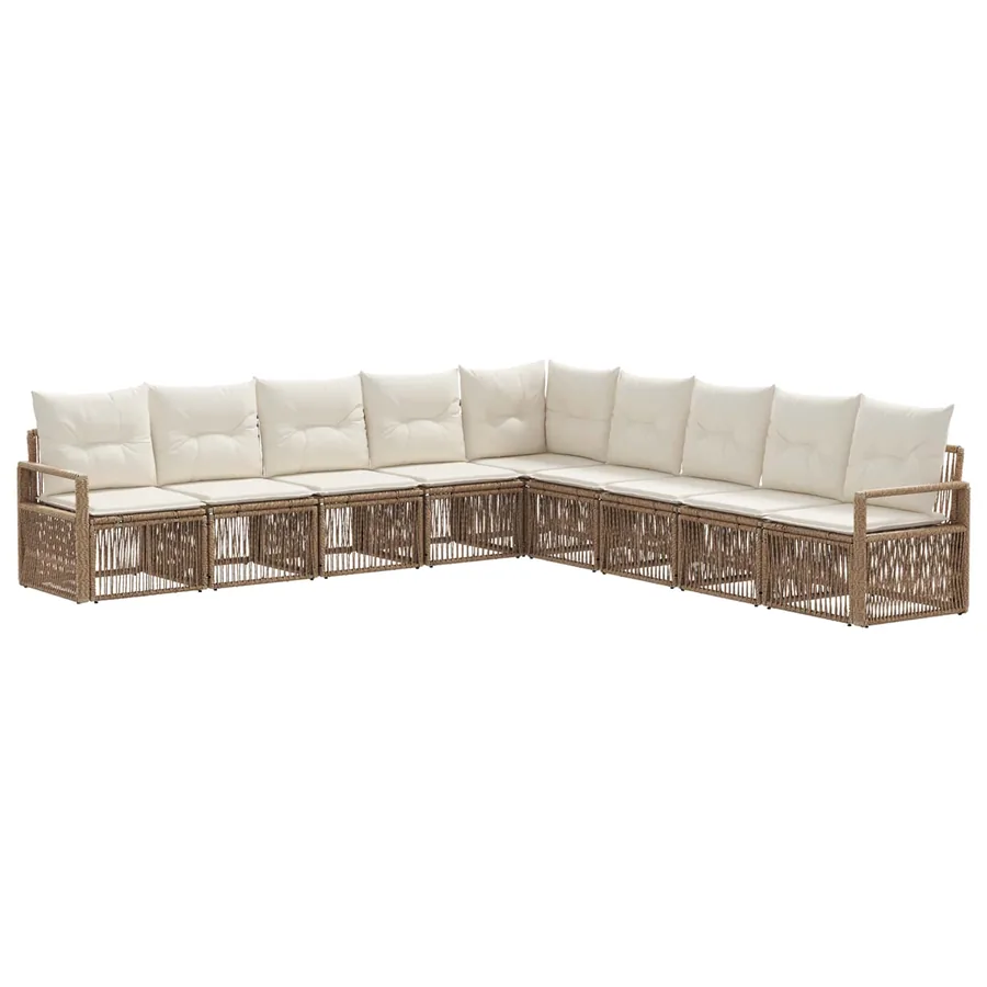 Ensemble de canapé de jardin 9 pcs Beige polyrotin