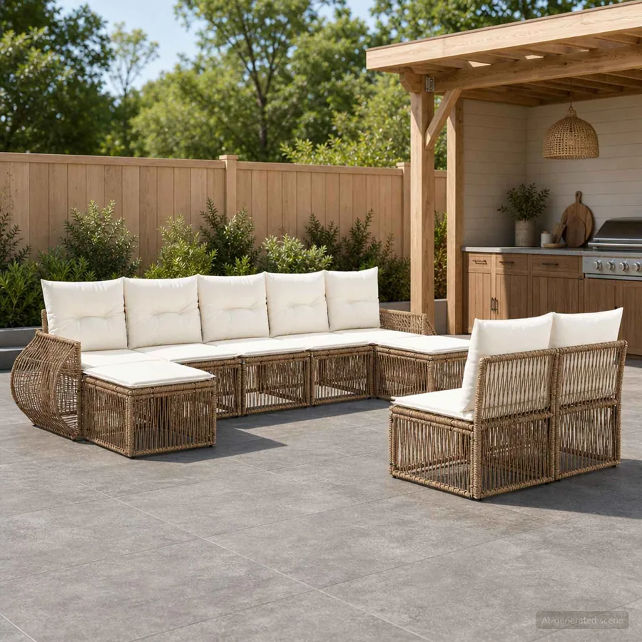 Ensemble de canapé de jardin 9 pcs Beige et blanc crème
