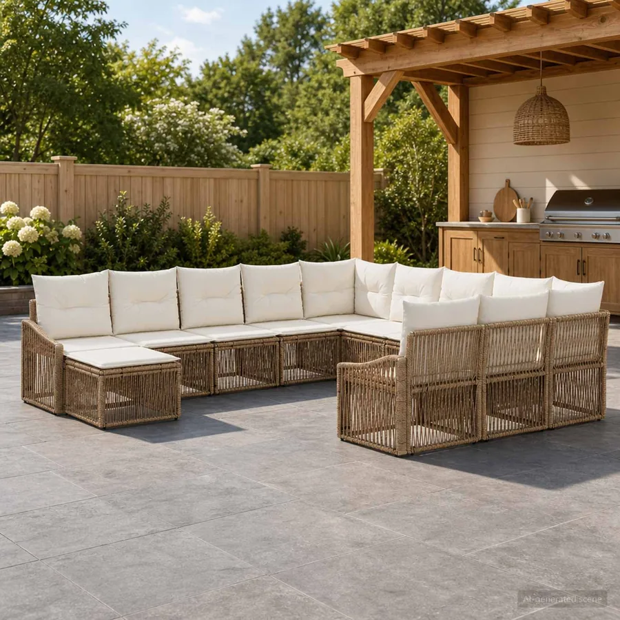 Ensemble de canapé de jardin 12 pcs Beige polyrotin