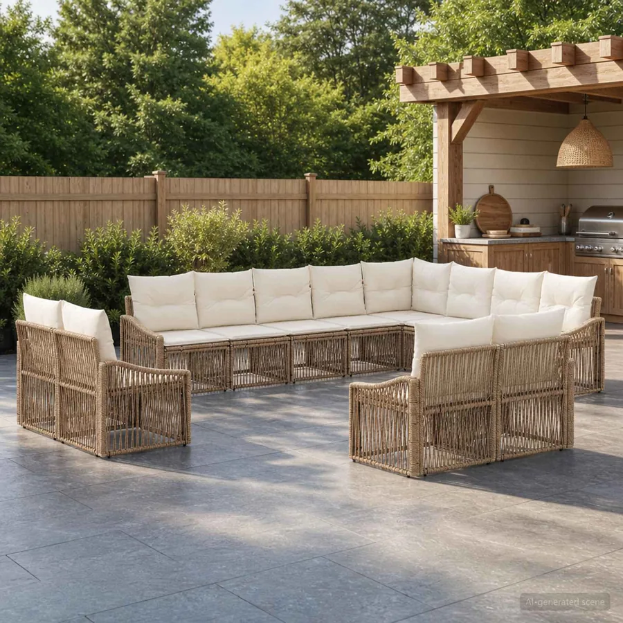Ensemble de canapé de jardin 12 pcs Beige polyrotin