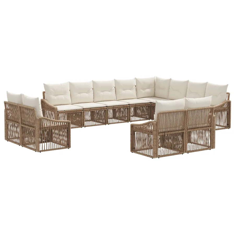Ensemble de canapé de jardin 12 pcs Beige polyrotin - 2