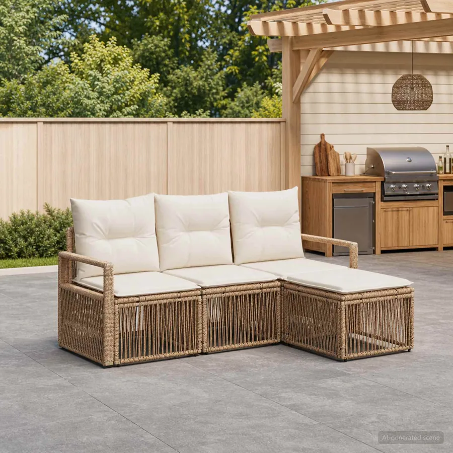 Ensemble de canapé de jardin 4 pcs Beige polyrotin