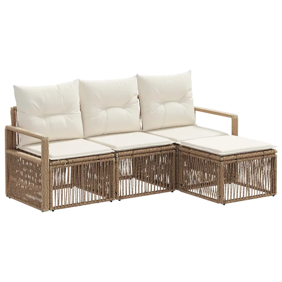 Ensemble de canapé de jardin 4 pcs Beige polyrotin - 2