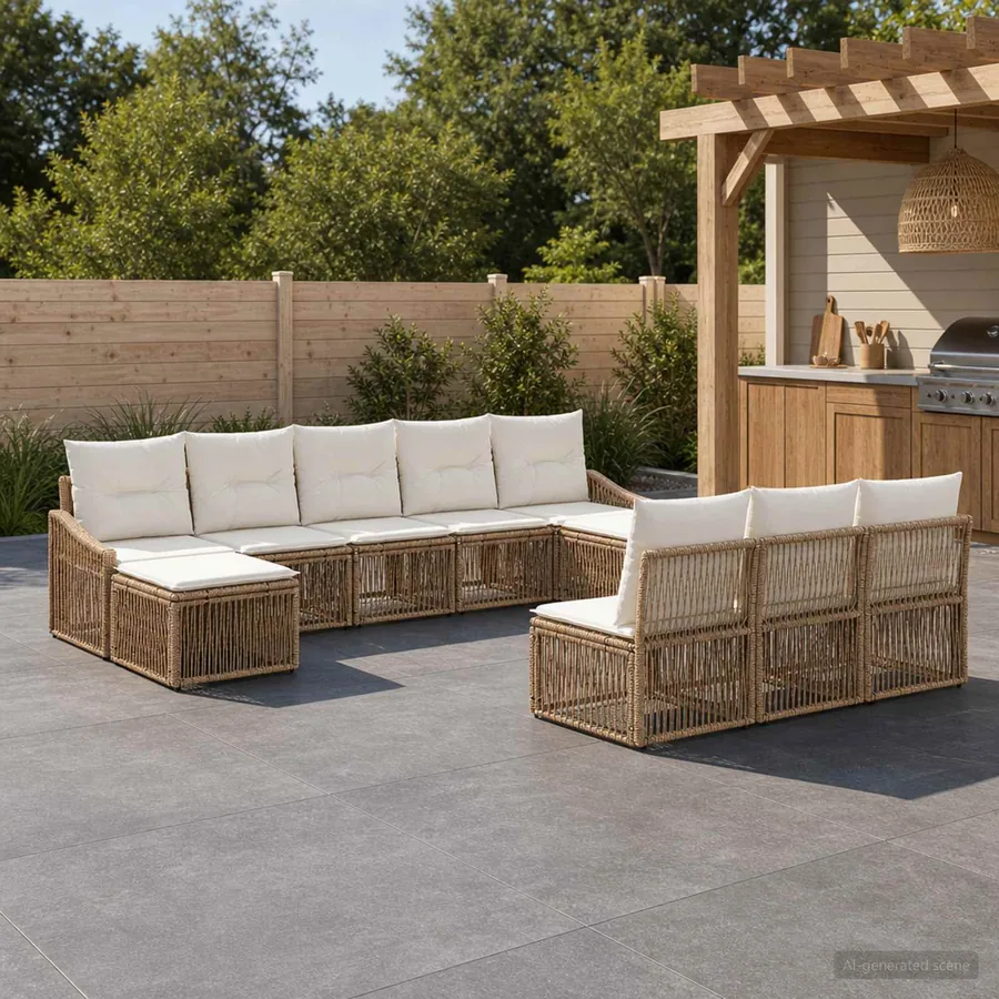 Ensemble de canapé de jardin 10 pcs Beige polyrotin