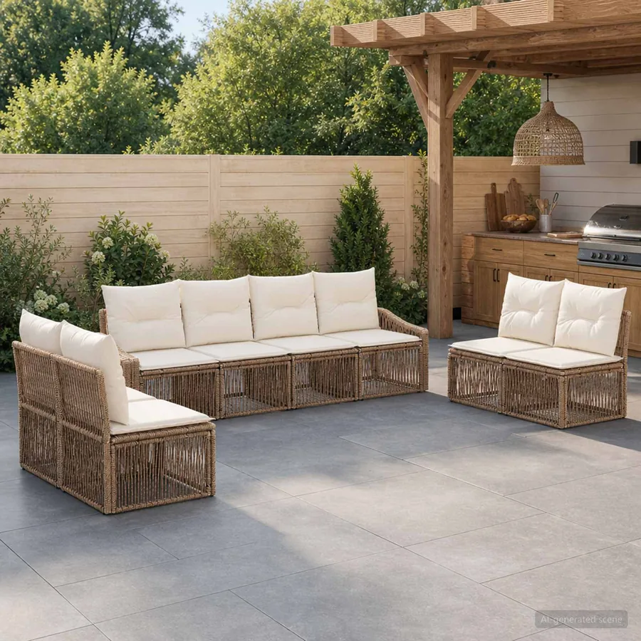 Ensemble de canapé de jardin 8 pcs Beige polyrotin