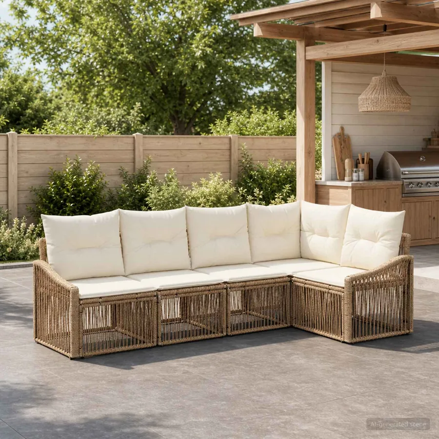 Ensemble de canapé de jardin 5 pcs Beige polyrotin