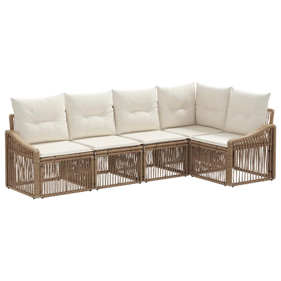 Ensemble de canapé de jardin 5 pcs Beige polyrotin - 2