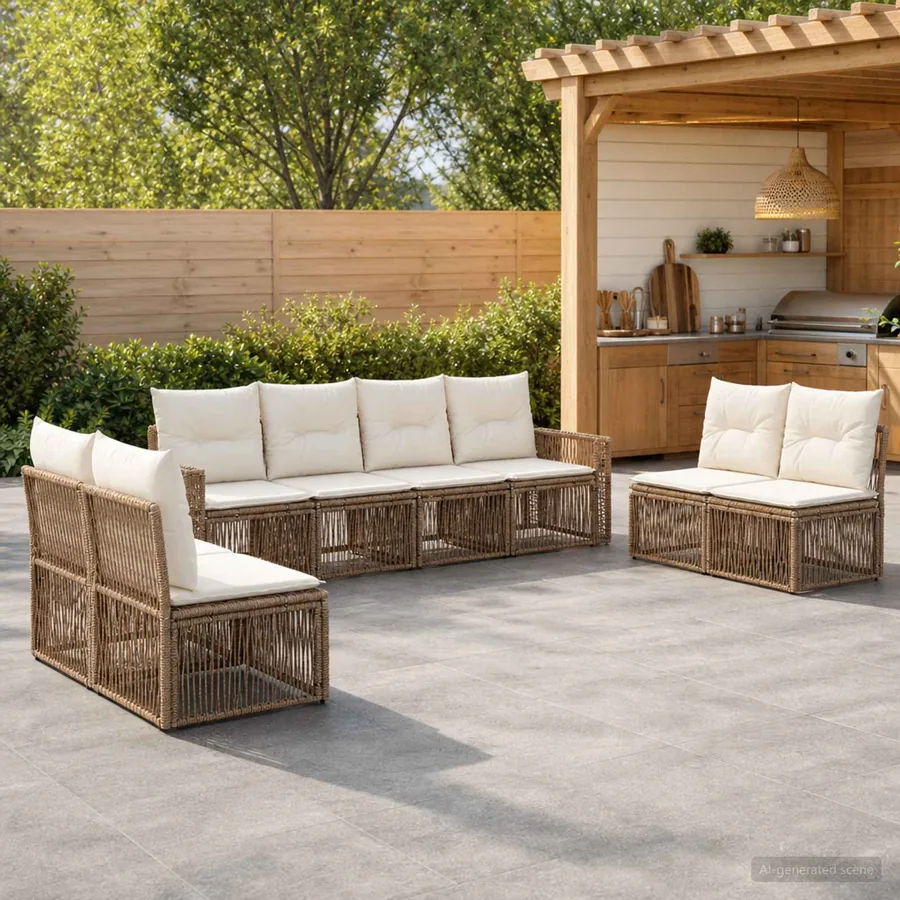 Ensemble de canapé de jardin 8 pcs Beige et blanc crème