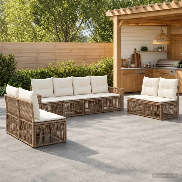 Ensemble de canapé de jardin 8 pcs Beige et blanc crème