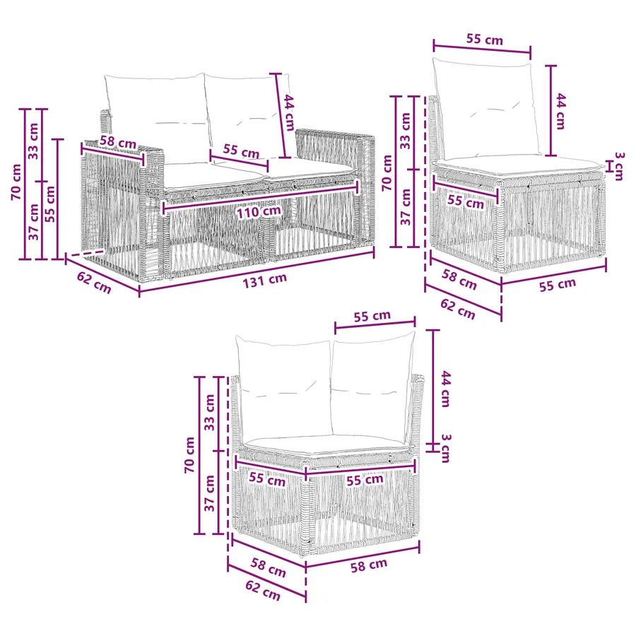 Ensemble de canapé de jardin 4 pcs Beige et blanc crème - 7