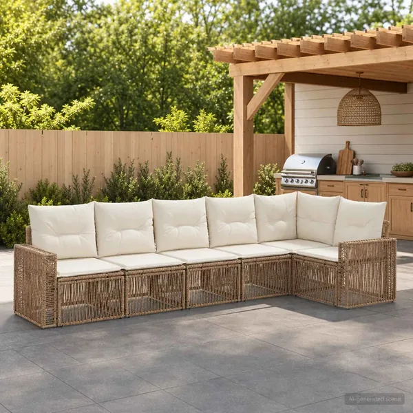 Ensemble de canapé de jardin 6 pcs Beige et blanc crème