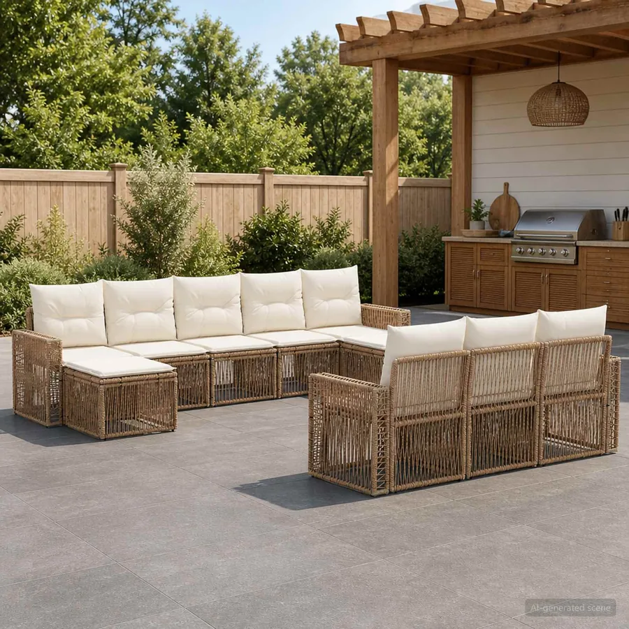 Ensemble de canapé de jardin 10 pcs Beige et blanc crème