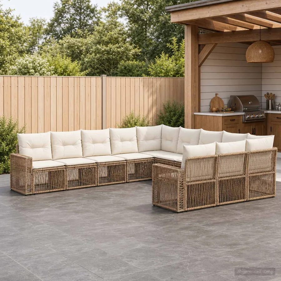 Ensemble de canapé de jardin 11 pcs Beige et blanc crème