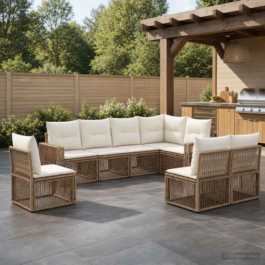 Ensemble de canapé de jardin 8 pcs Beige et blanc crème