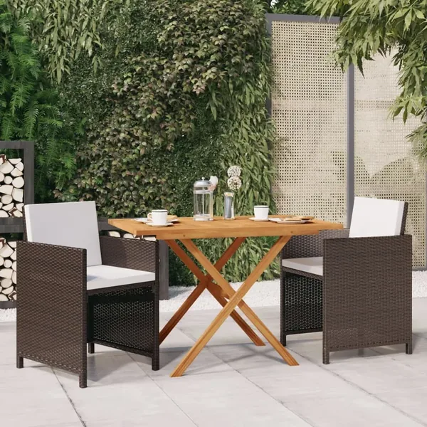 Ensemble à manger de jardin et coussins 3 pcs Marron