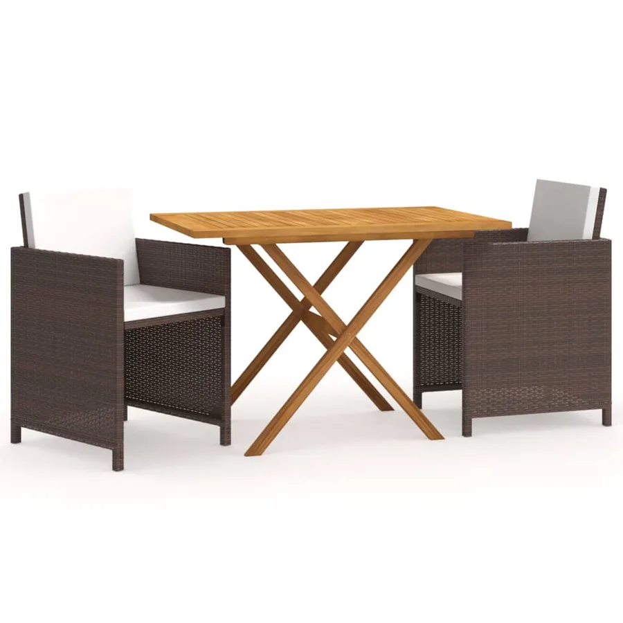 Ensemble à manger de jardin et coussins 3 pcs Marron - 2