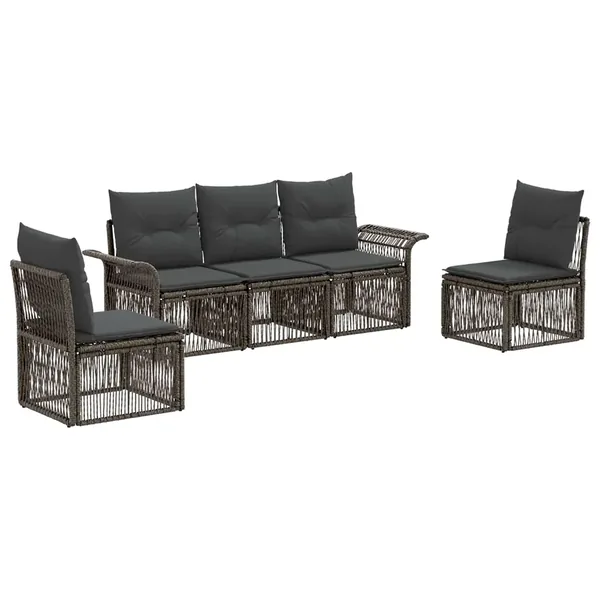 Ensemble de canapé de jardin 5 pcs Gris polyrotin