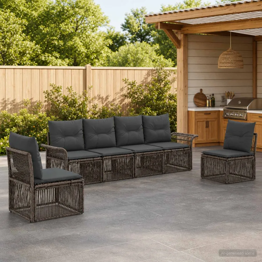 Ensemble de canapé de jardin 6 pcs Gris polyrotin