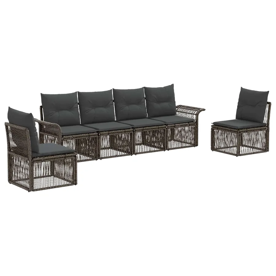 Ensemble de canapé de jardin 6 pcs Gris polyrotin - 2