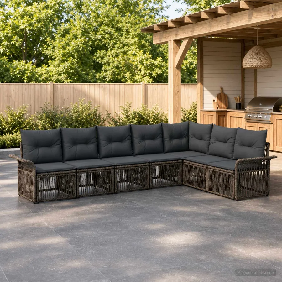 Ensemble de canapé de jardin 7 pcs Gris polyrotin