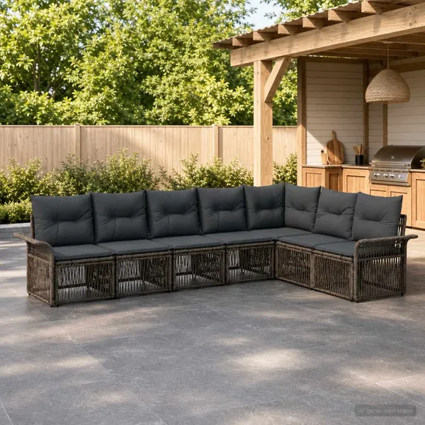 Ensemble de canapé de jardin 7 pcs Gris polyrotin