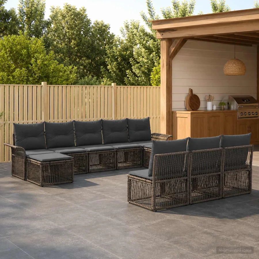 Ensemble de canapé de jardin 10 pcs Gris polyrotin