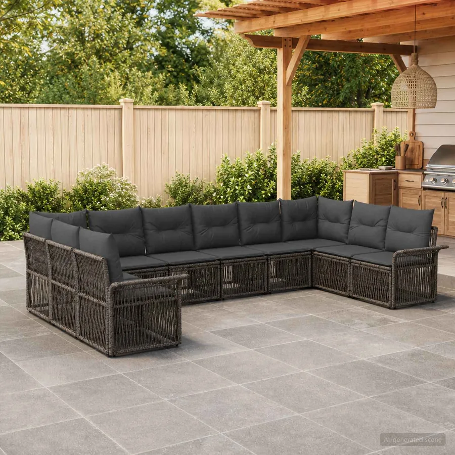Ensemble de canapé de jardin 10 pcs Gris polyrotin