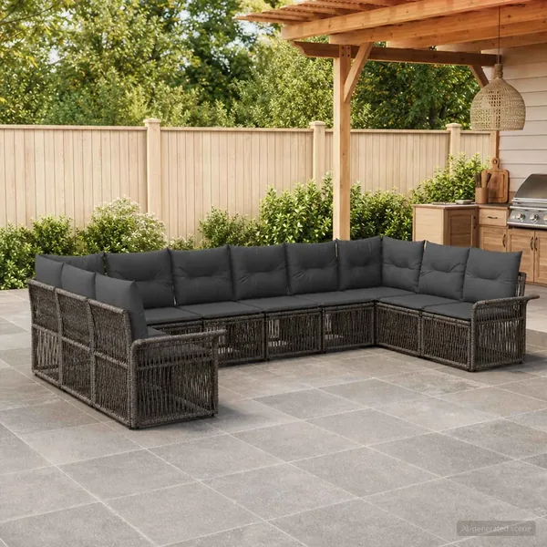 Ensemble de canapé de jardin 10 pcs Gris polyrotin