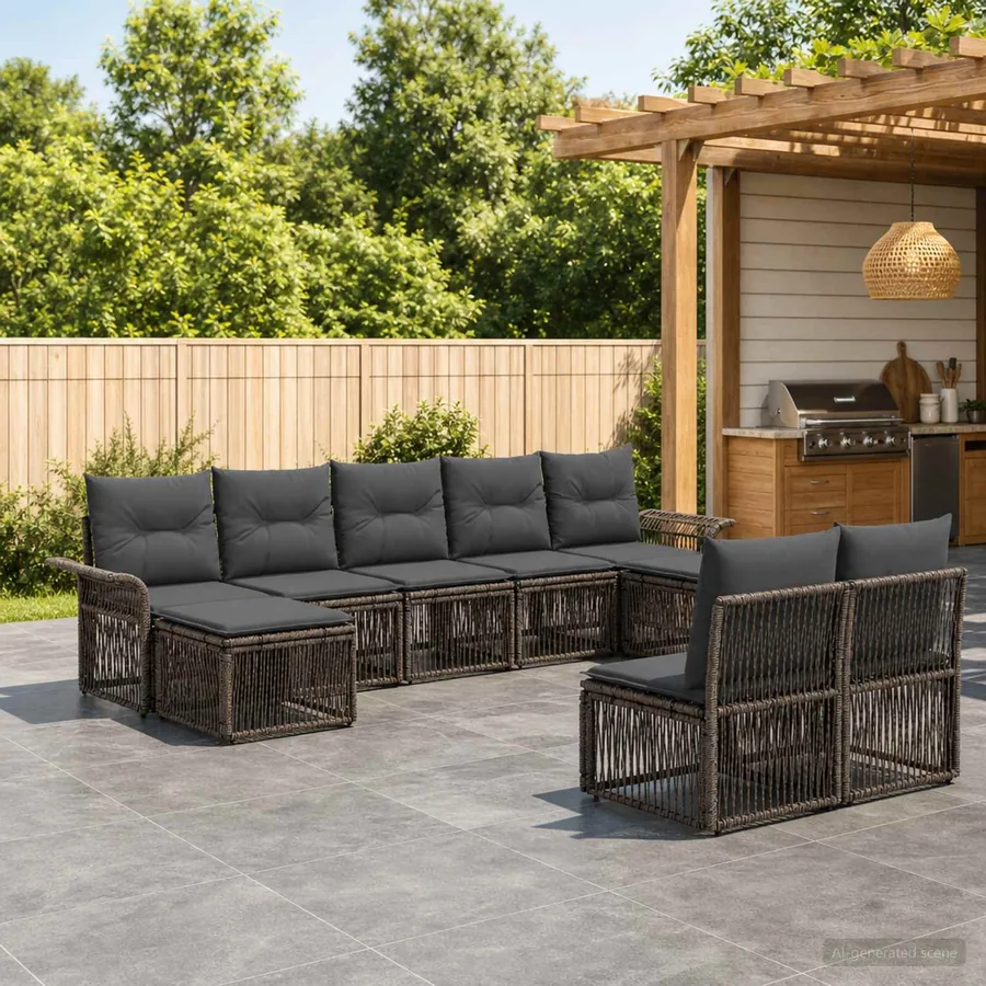 Ensemble de canapé de jardin 9 pcs Gris polyrotin