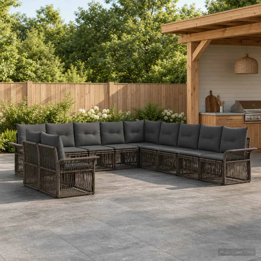 Ensemble de canapé de jardin 11 pcs Gris polyrotin