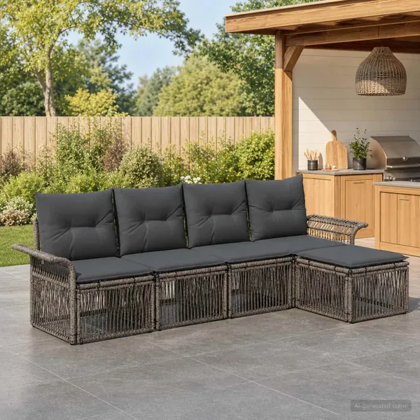 Ensemble de canapé de jardin 5 pcs Gris polyrotin
