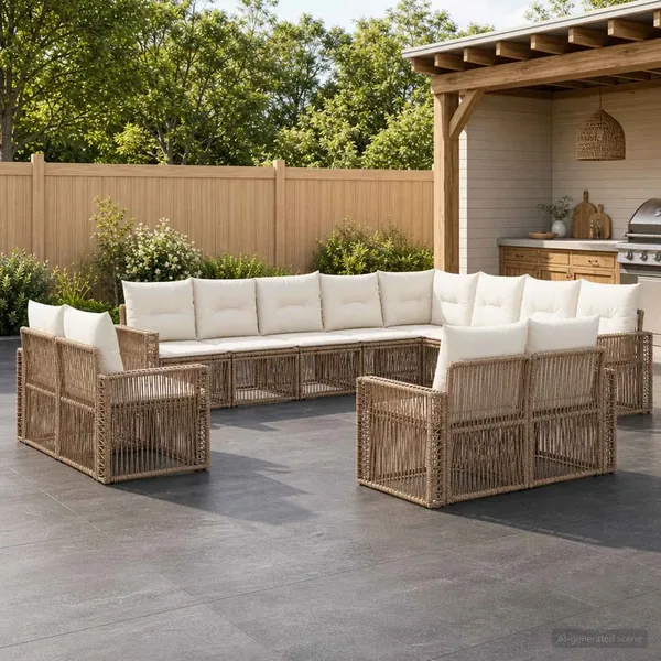 Ensemble de canapé de jardin 12 pcs Beige et blanc crème