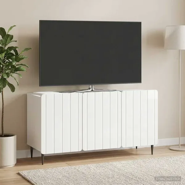 Meuble TV Blanc brillant 99 x 34,5 x 52 cm Bois d'ingénierie