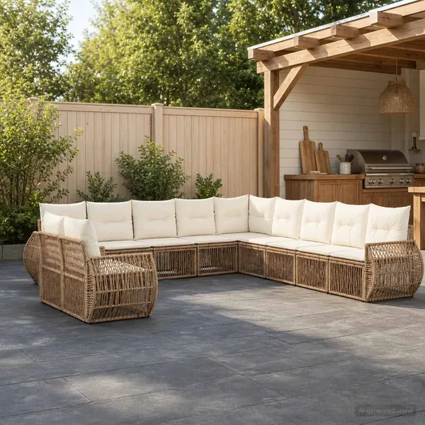Ensemble de canapé de jardin 11 pcs Beige et blanc crème