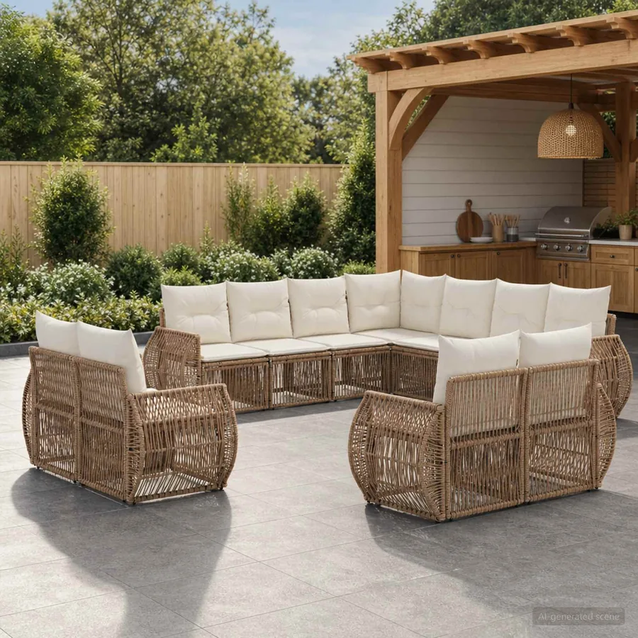 Ensemble de canapé de jardin 11 pcs Beige et blanc crème