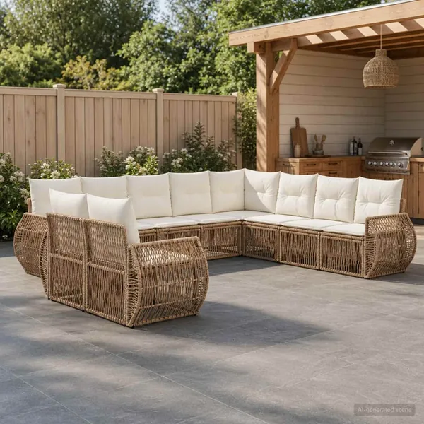 Ensemble de canapé de jardin 10 pcs Beige et blanc crème