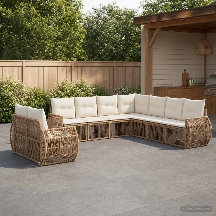 Ensemble de canapé de jardin 9 pcs Beige et blanc crème