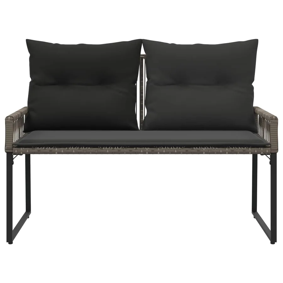 Banc extérieur avec coussin 4 pcs Gris et Gris foncé polyrotin - 5