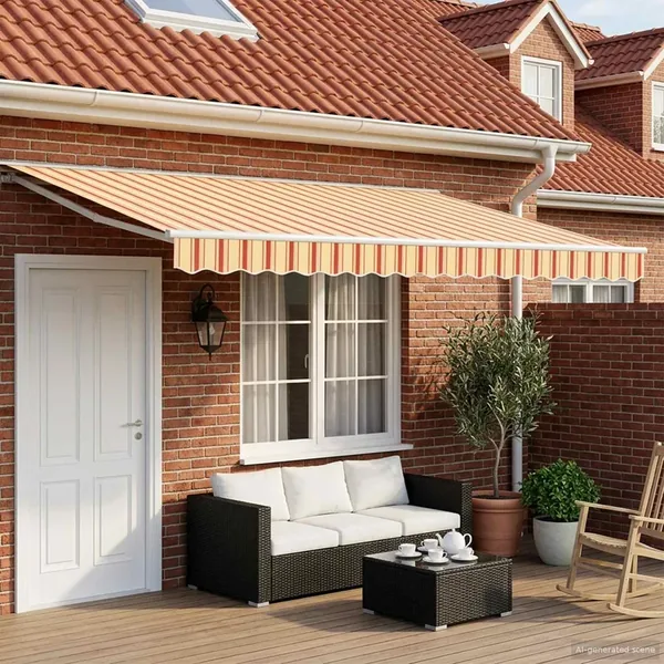 Auvent rétractable électrique Jaune, Orange et Blanc 4 × 3,5 m