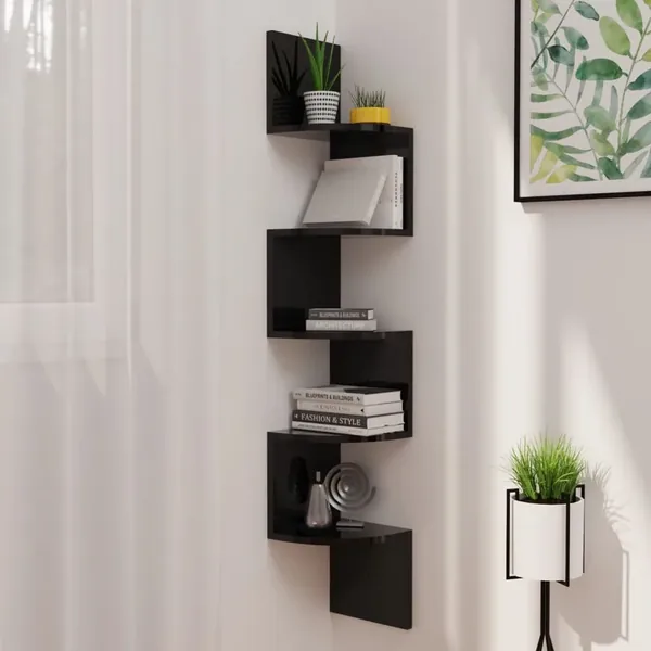 Wall corner shelf glossy black 19x19x123 cm