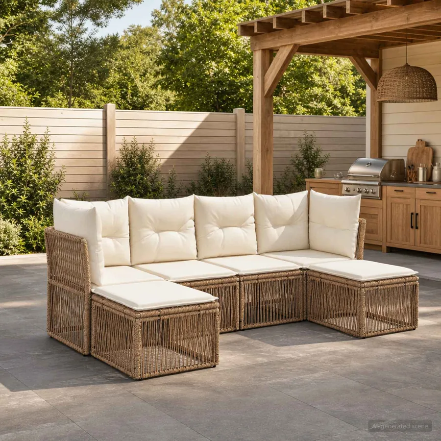 Ensemble de canapé de jardin 6 pcs Beige polyrotin