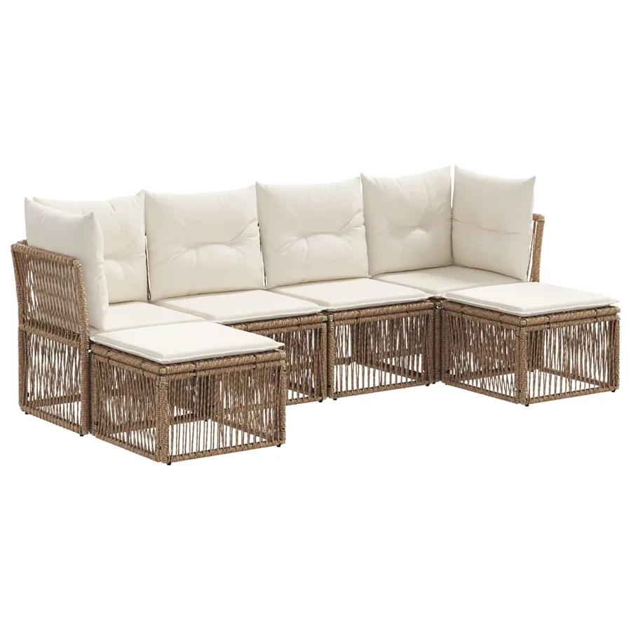 Ensemble de canapé de jardin 6 pcs Beige polyrotin - 2