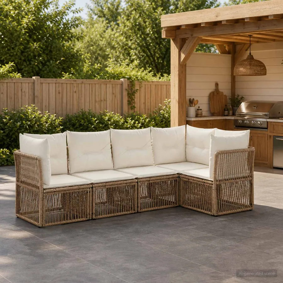 Ensemble de canapé de jardin 5 pcs Beige polyrotin