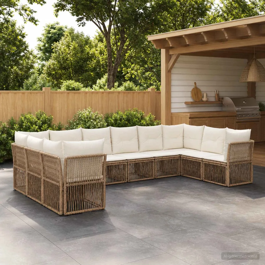 Ensemble de canapé de jardin 10 pcs Beige polyrotin