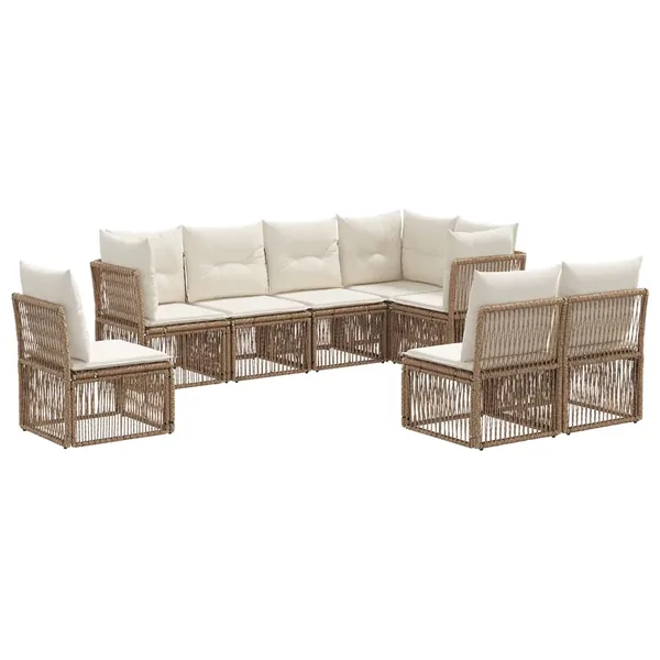 Ensemble de canapé de jardin 8 pcs Beige polyrotin