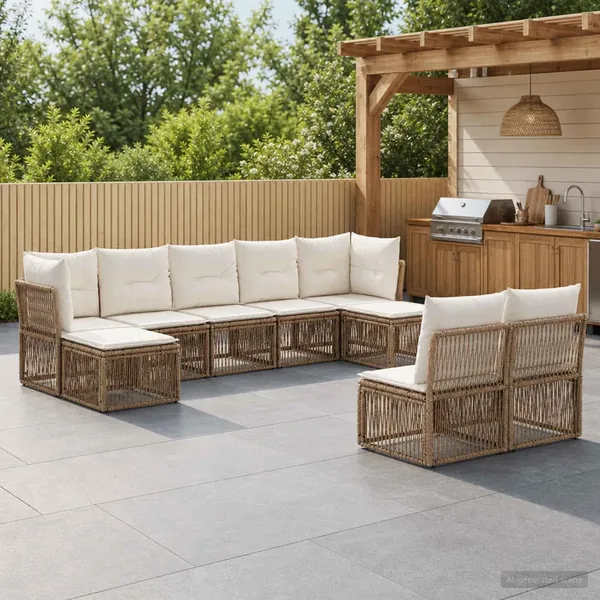Ensemble de canapé de jardin 9 pcs Beige polyrotin