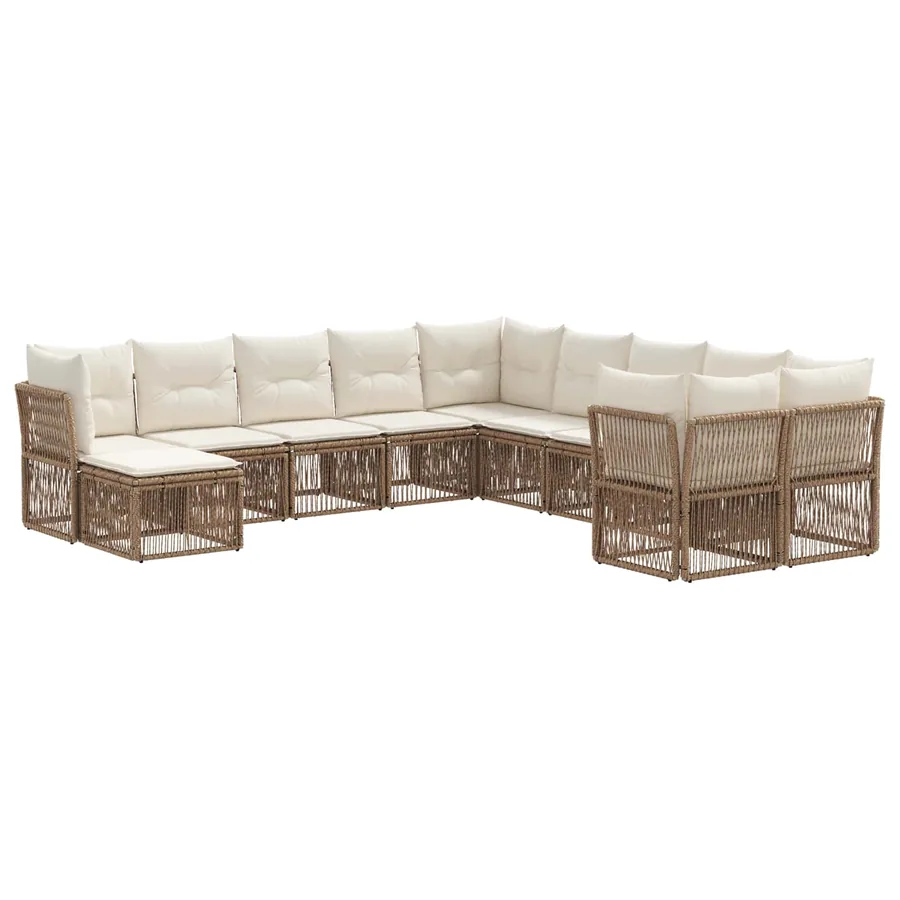 Ensemble de canapé de jardin 11 pcs Beige polyrotin