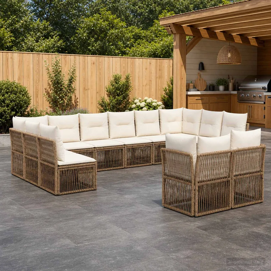 Ensemble de canapé de jardin 12 pcs Beige polyrotin