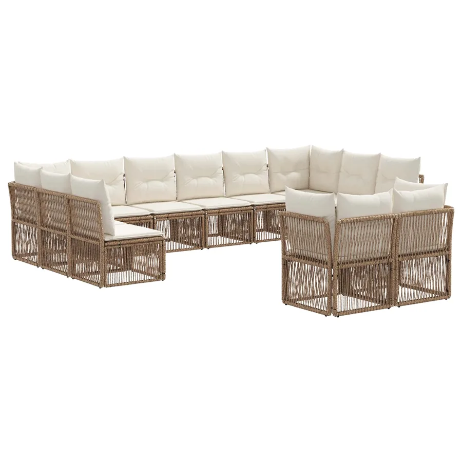 Ensemble de canapé de jardin 12 pcs Beige polyrotin - 2