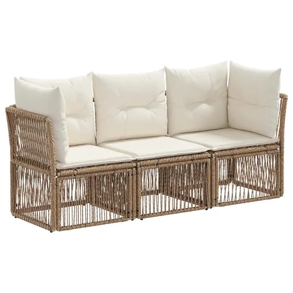 Ensemble de canapé de jardin 3 pcs Beige polyrotin